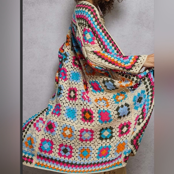 POL Sweaters - POL Cream Colorful Crochet Cardigan